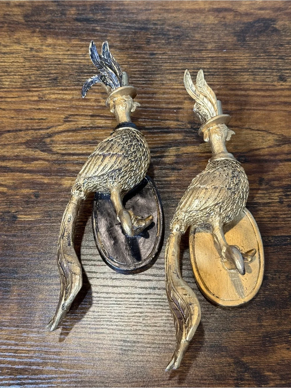 Decorative Gold Peacock Wall Hooks - Set of 2